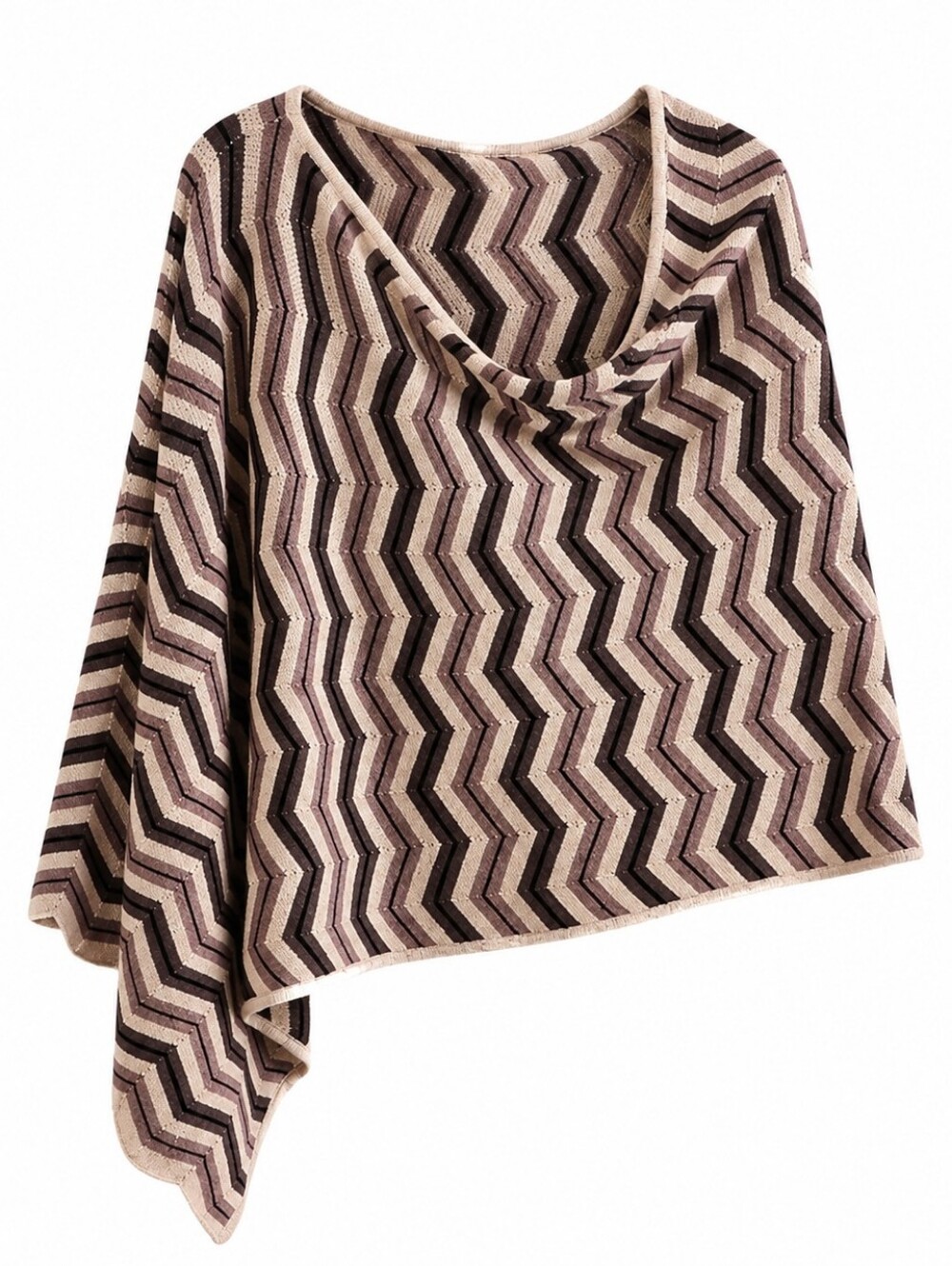 Le Chateau Chevron Knit Poncho in Cream and Taupe L/XL